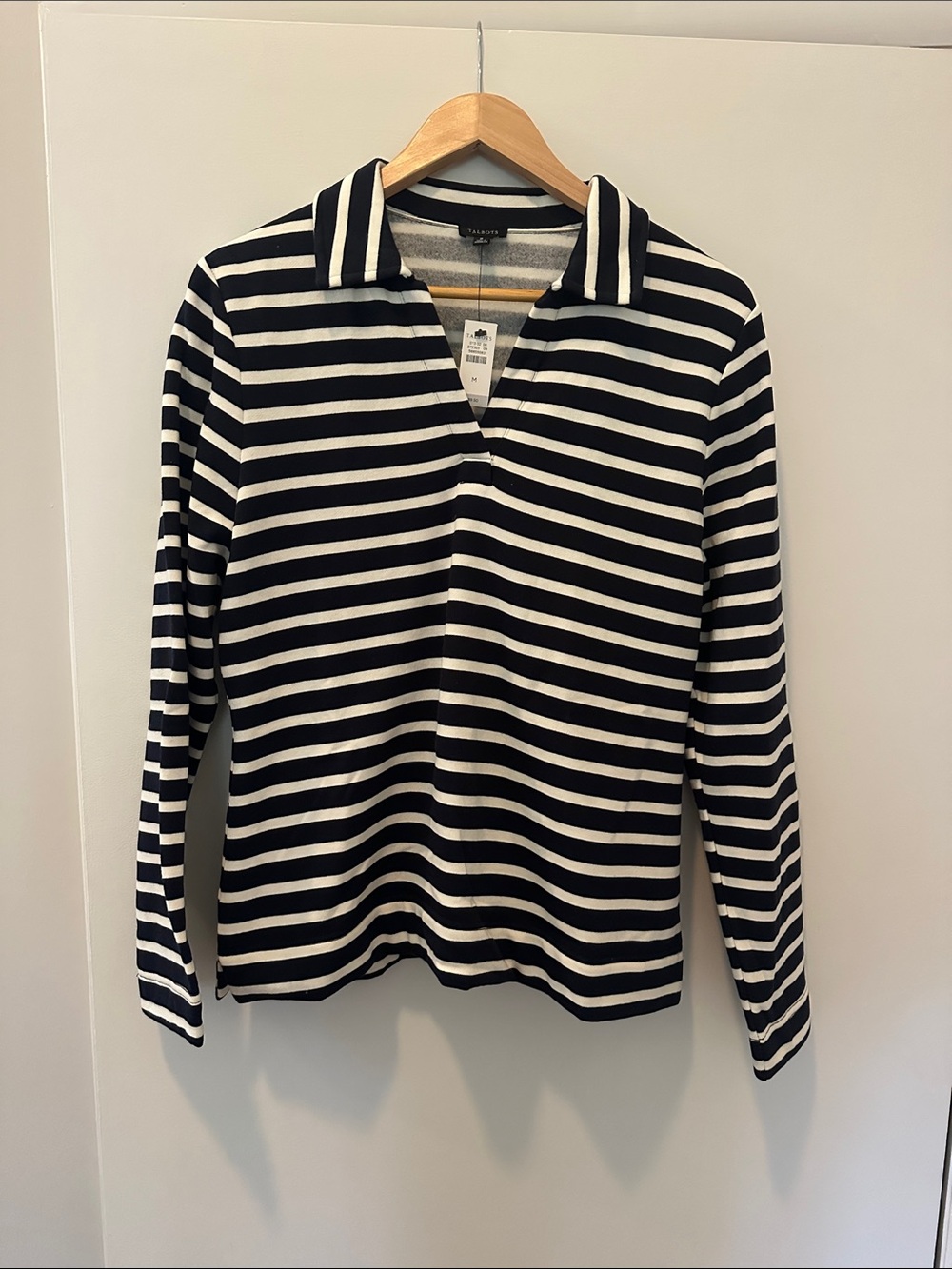 Talbots Navy and White Striped Collared Long Sleeve Pullover